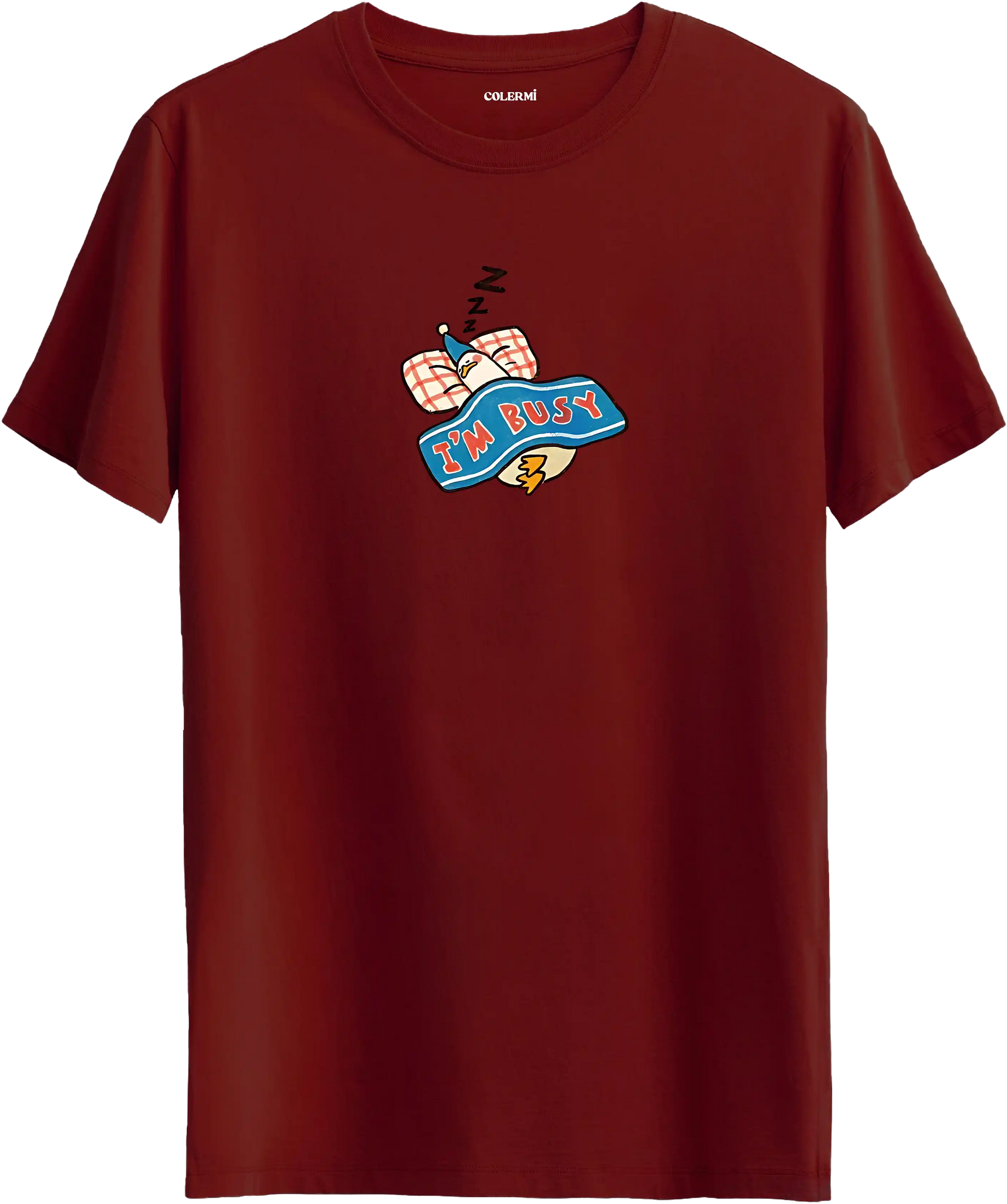 Im busy yazılı tişört uyuyan karakter baskılı eğlenceli tasarım