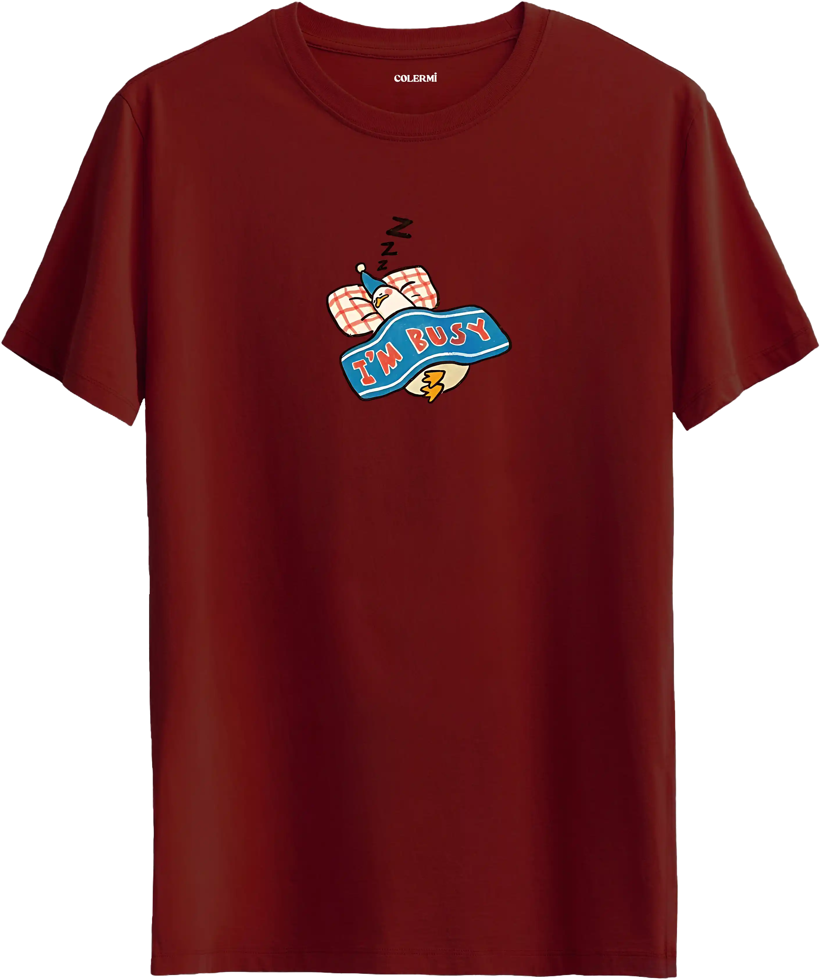 Im busy yazılı tişört uyuyan karakter baskılı eğlenceli tasarım