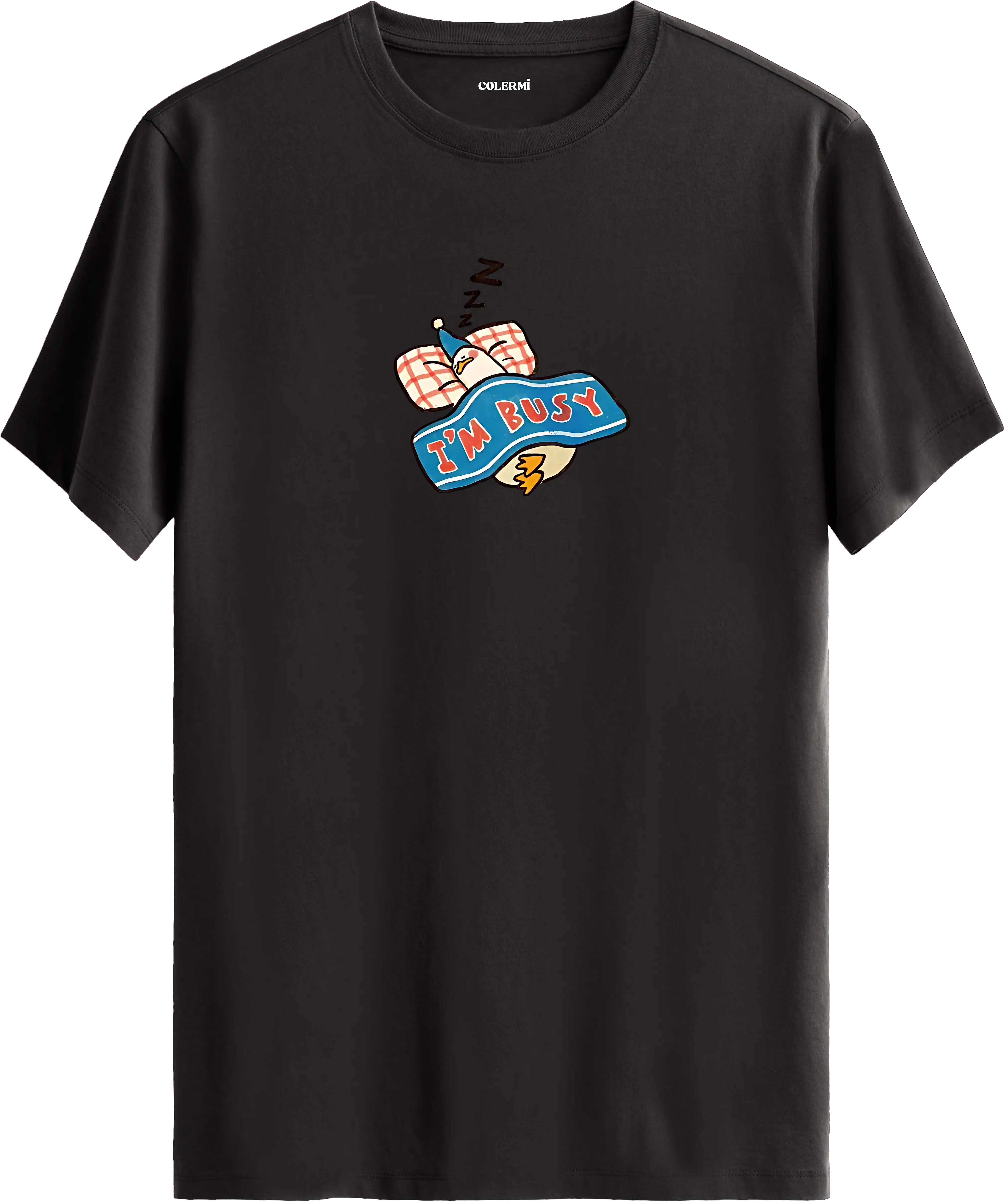 Im busy yazılı tişört uyuyan karakter baskılı eğlenceli tasarım