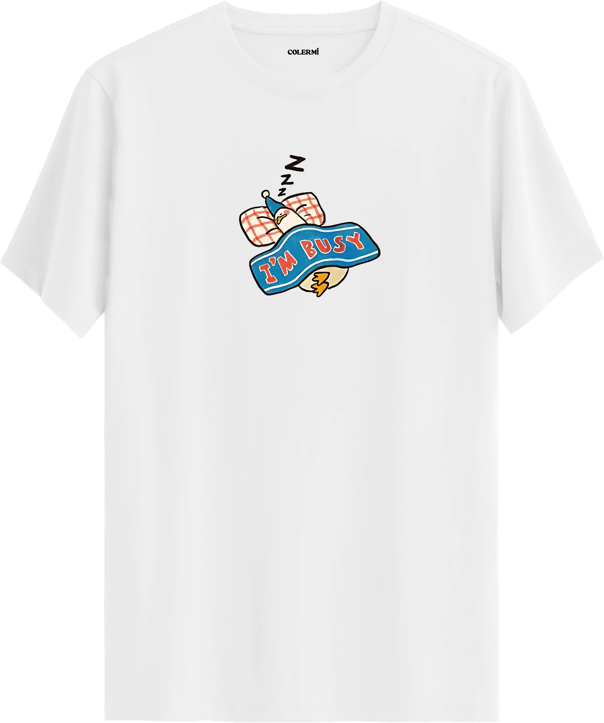 Im busy yazılı tişört uyuyan karakter baskılı eğlenceli tasarım