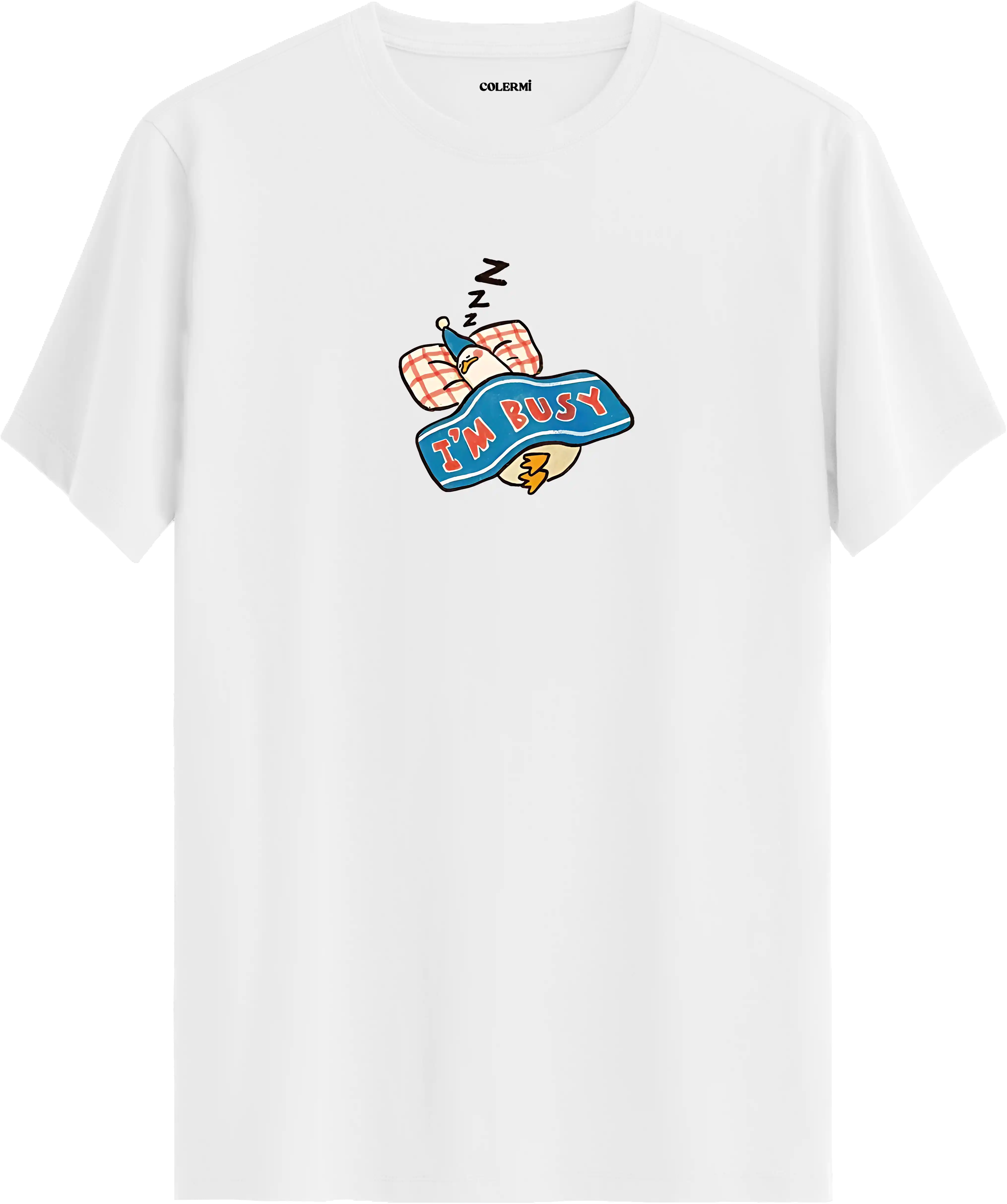 Im busy yazılı tişört uyuyan karakter baskılı eğlenceli tasarım