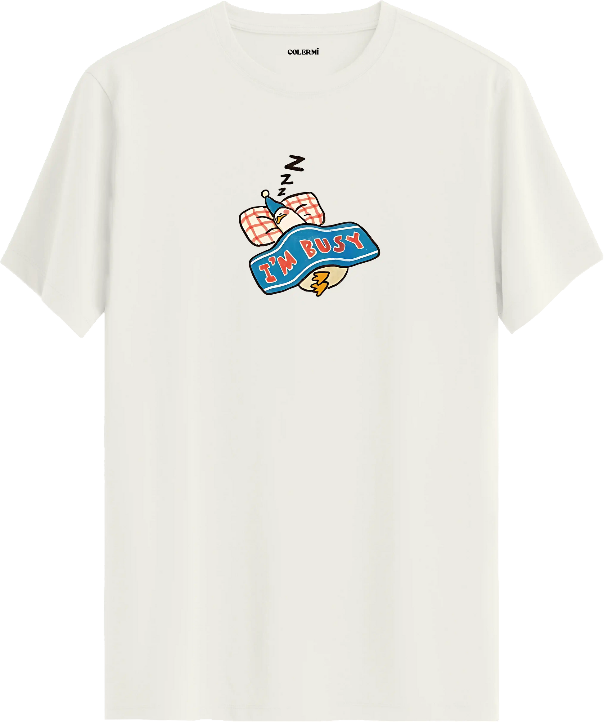 Im busy yazılı tişört uyuyan karakter baskılı eğlenceli tasarım