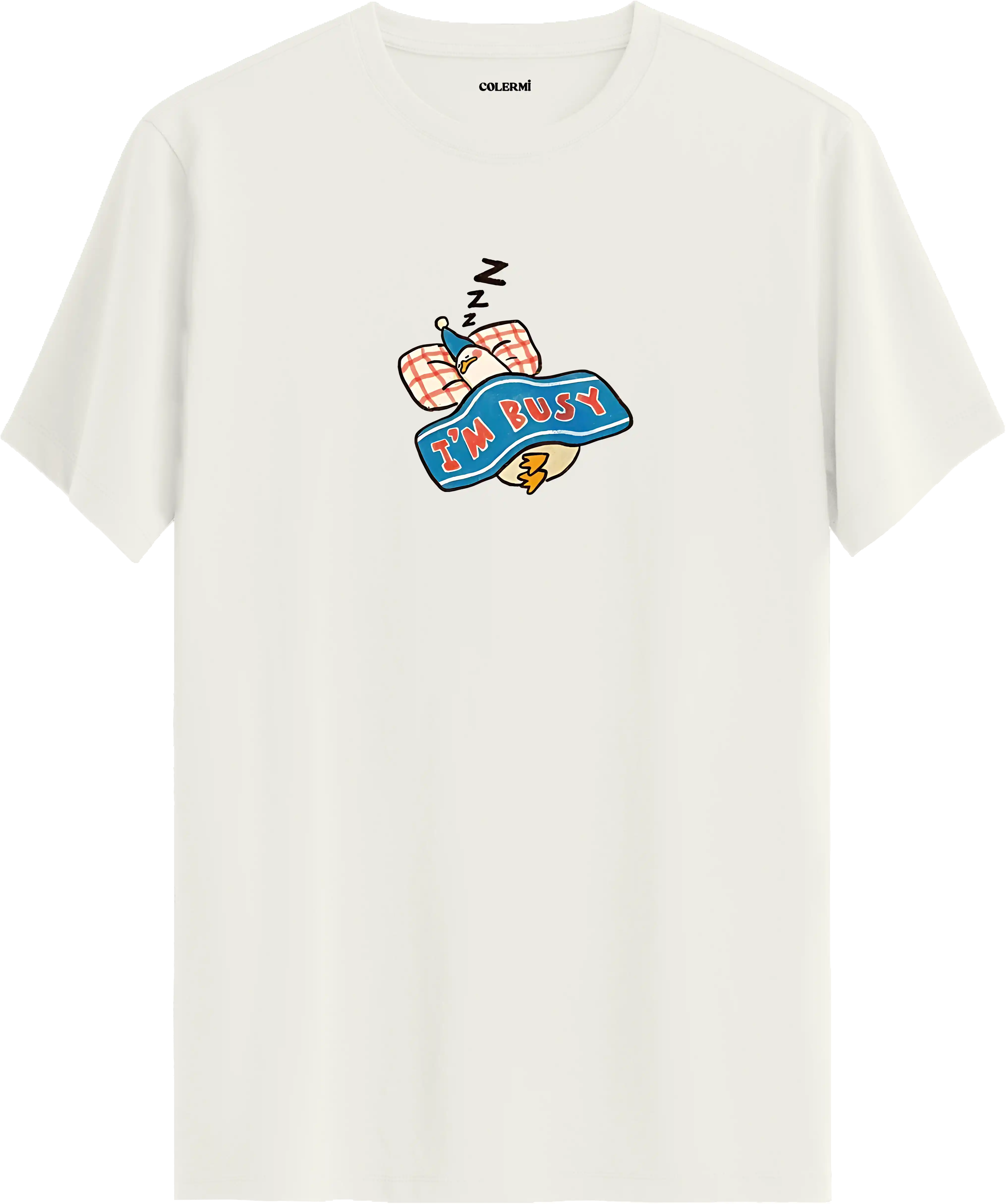 Im busy yazılı tişört uyuyan karakter baskılı eğlenceli tasarım