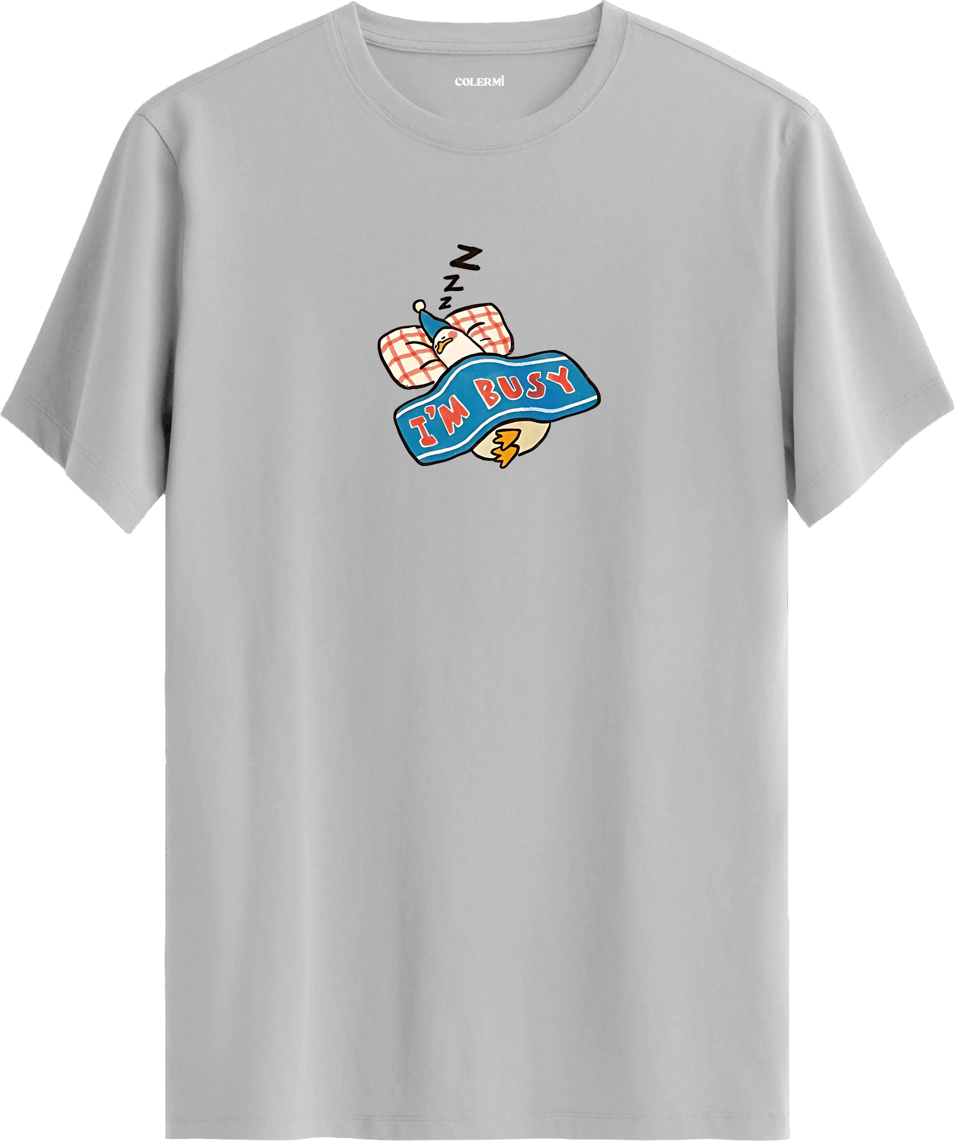 Im busy yazılı tişört uyuyan karakter baskılı eğlenceli tasarım