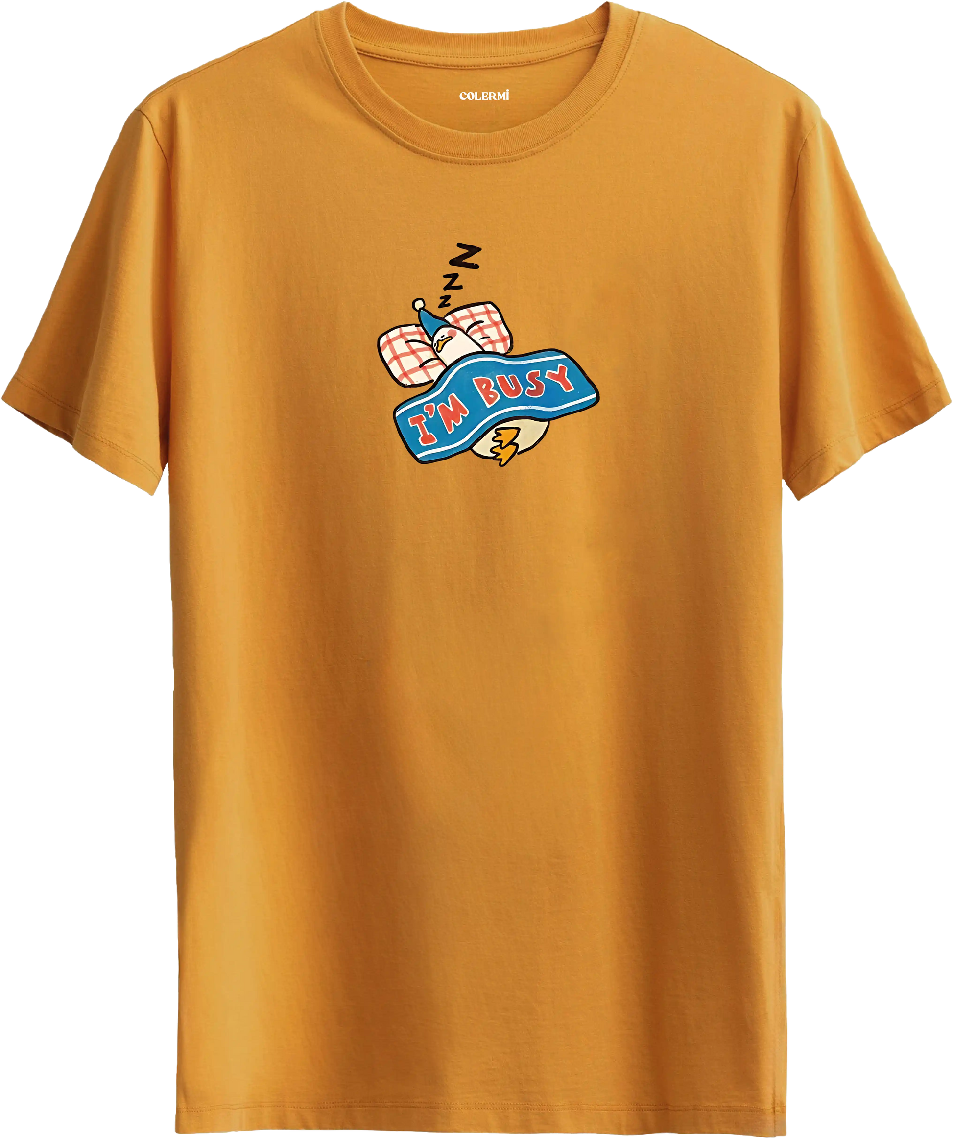 Im busy yazılı tişört uyuyan karakter baskılı eğlenceli tasarım