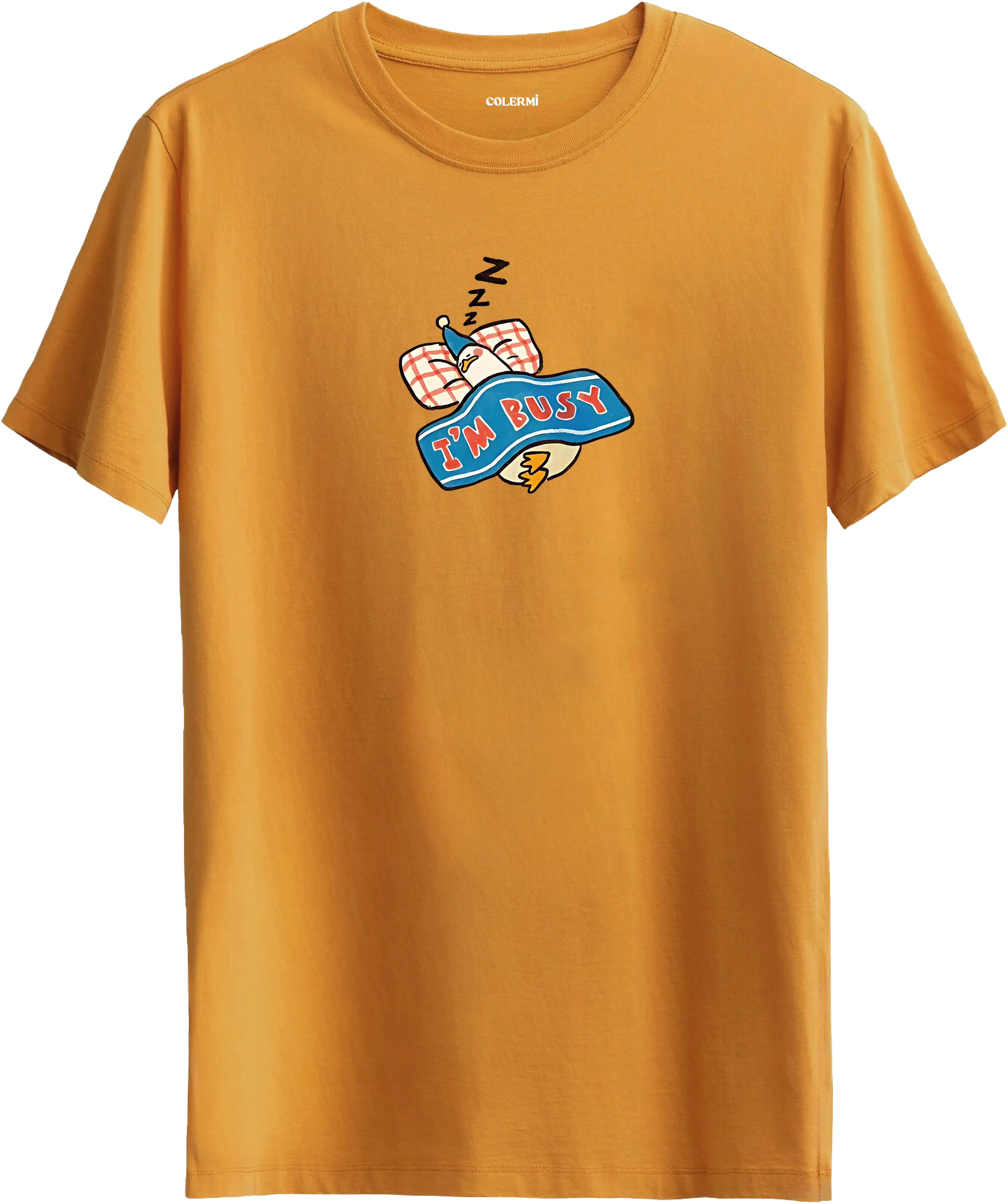 Im busy yazılı tişört uyuyan karakter baskılı eğlenceli tasarım