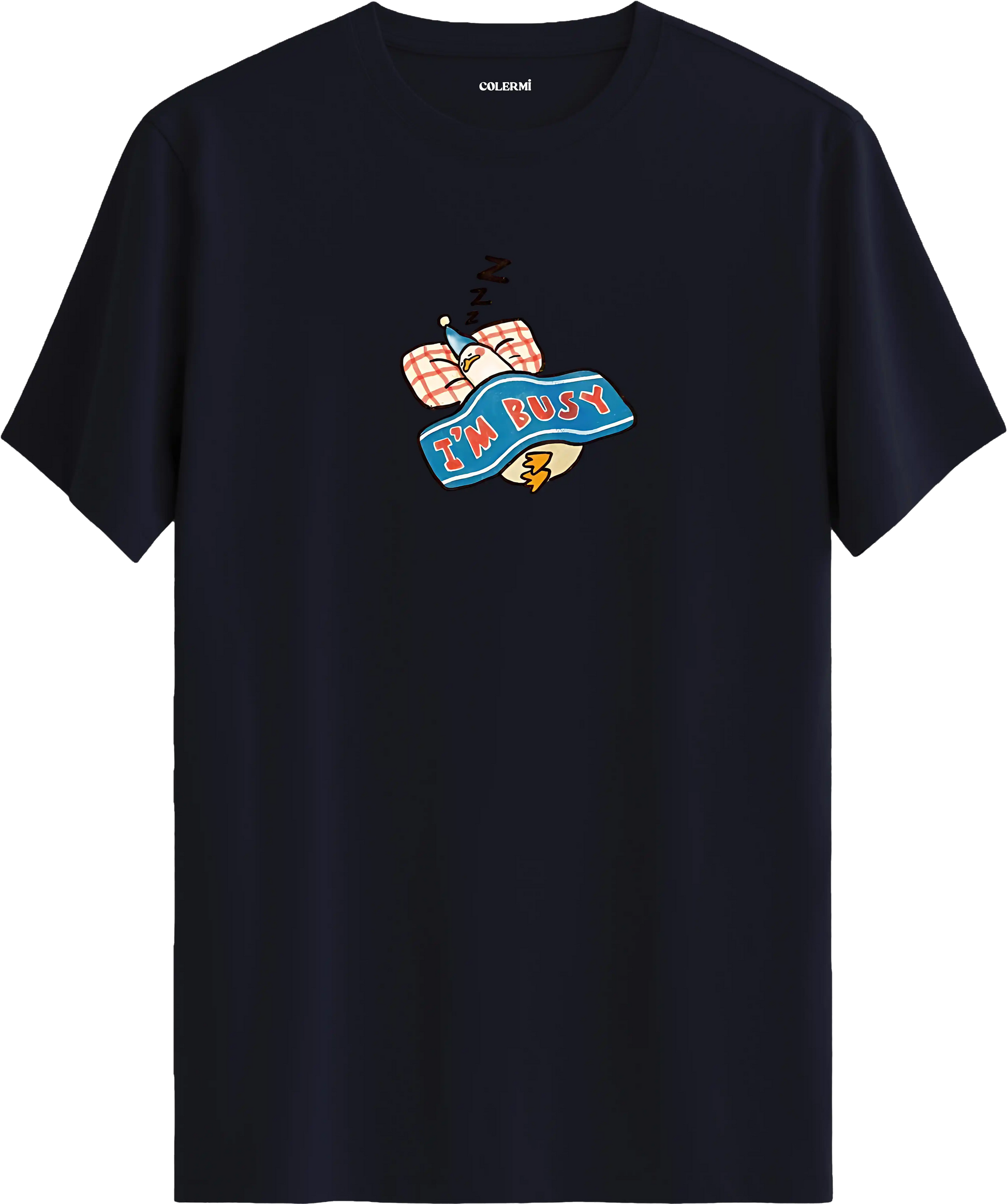 Im busy yazılı tişört uyuyan karakter baskılı eğlenceli tasarım