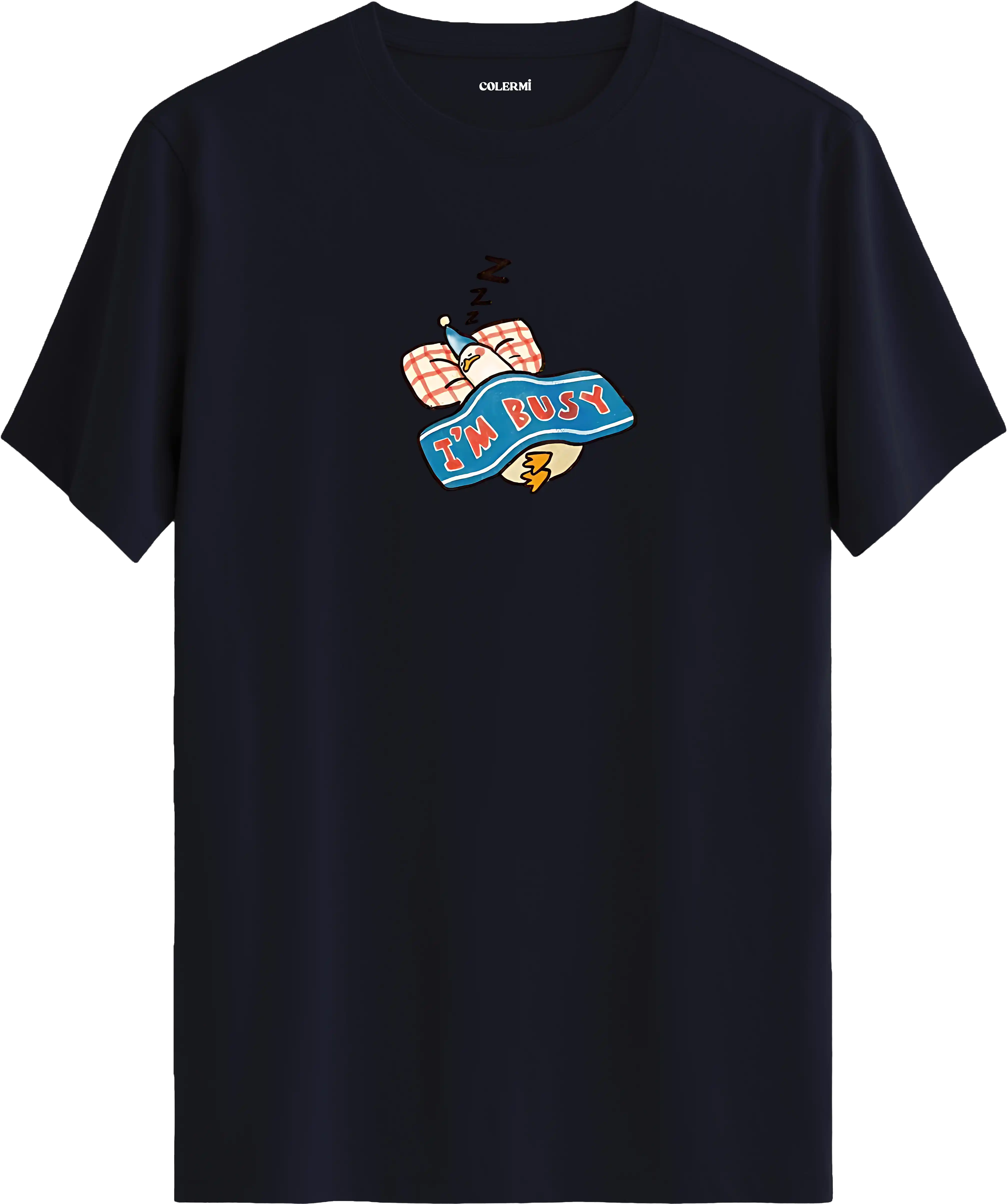 Im busy yazılı tişört uyuyan karakter baskılı eğlenceli tasarım