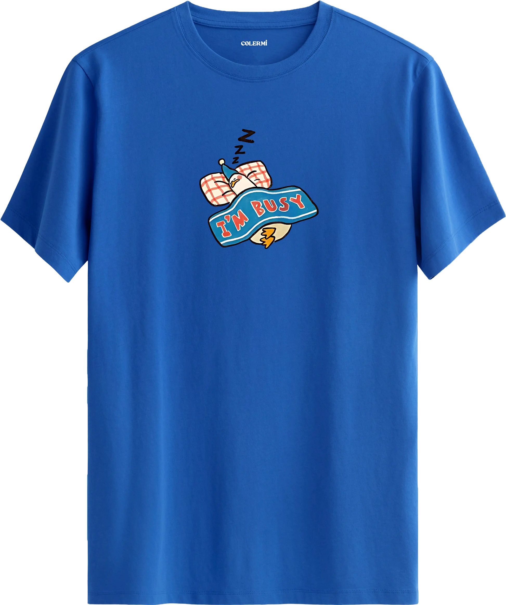 Im busy yazılı tişört uyuyan karakter baskılı eğlenceli tasarım