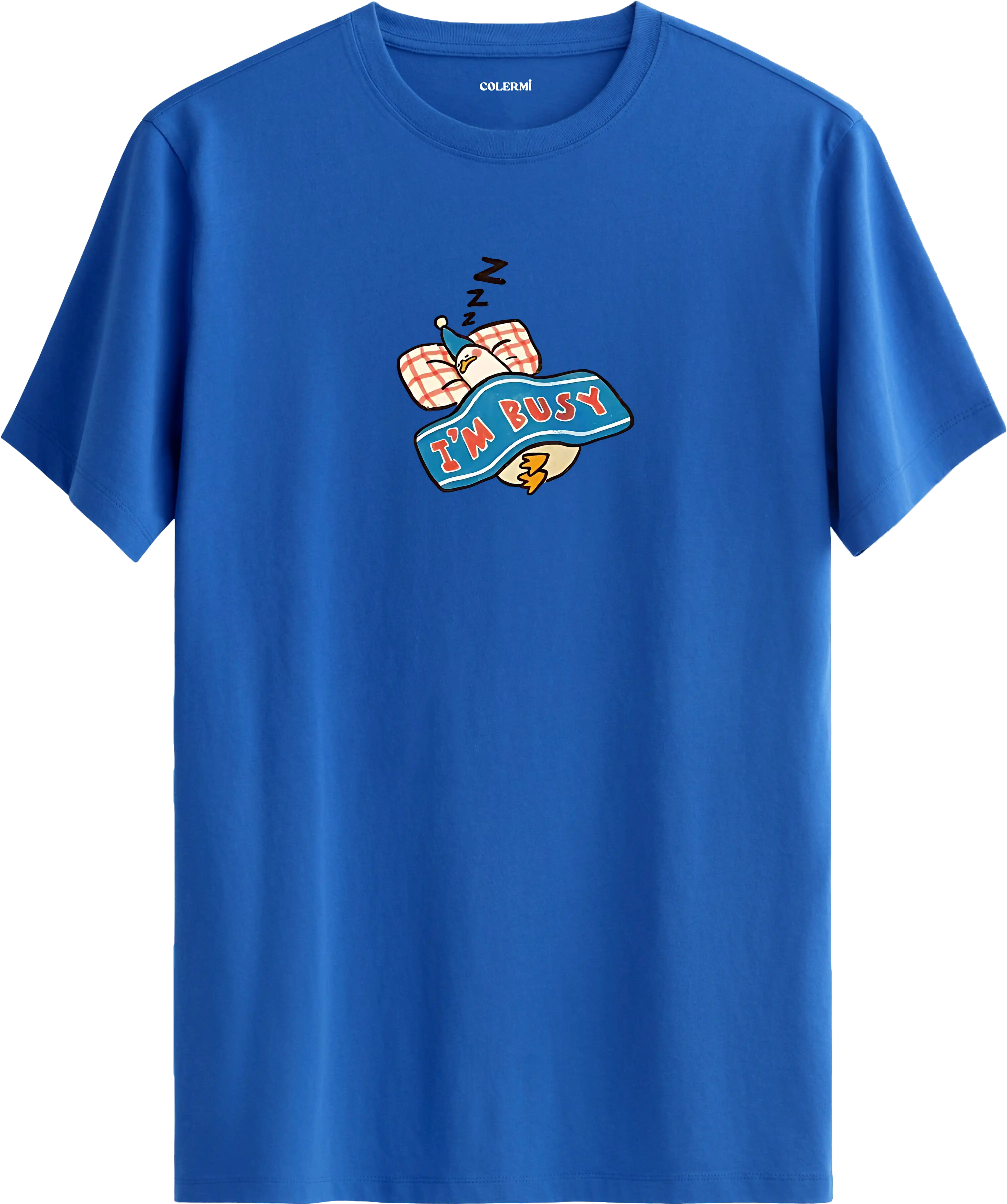 Im busy yazılı tişört uyuyan karakter baskılı eğlenceli tasarım