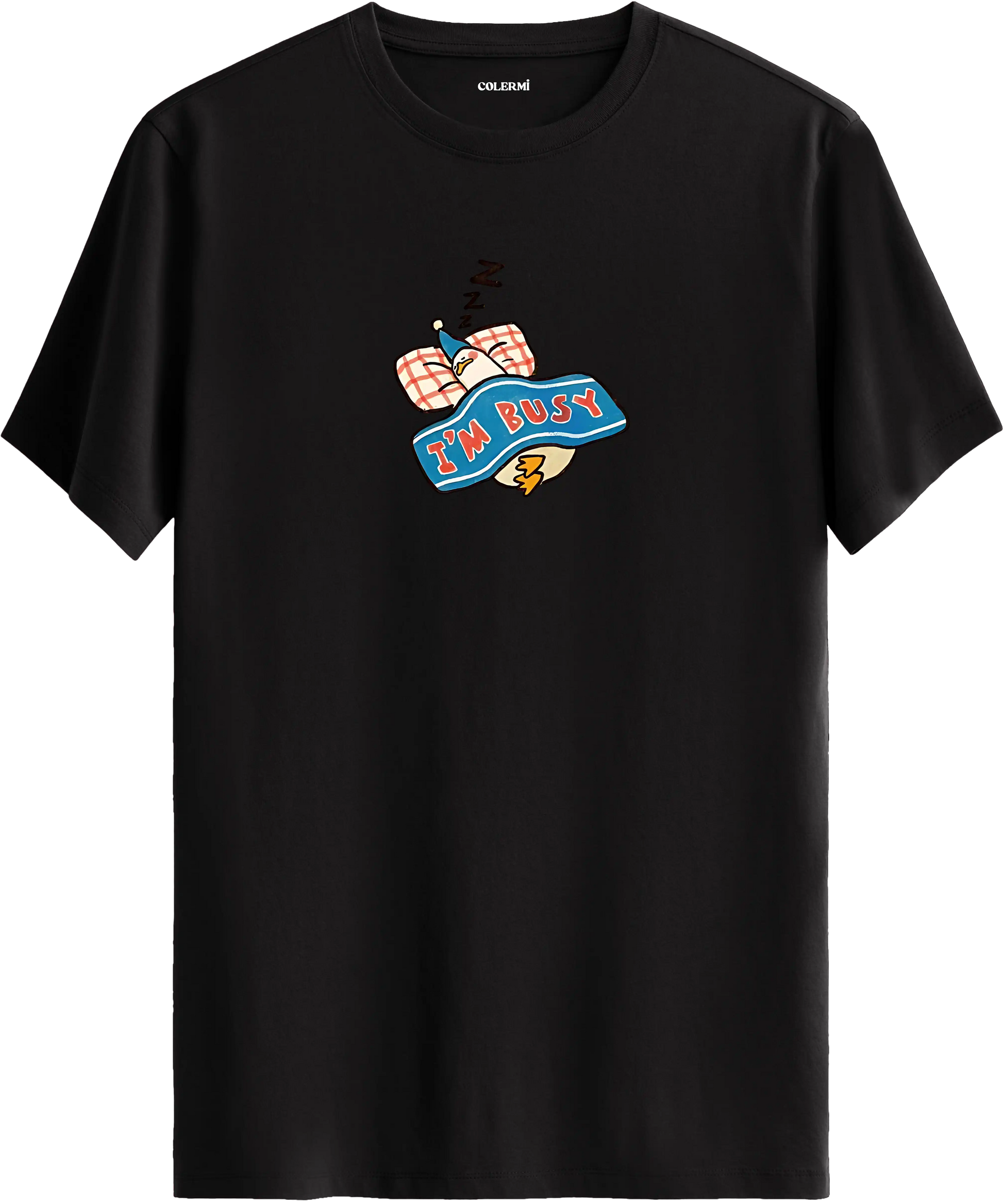 Im busy yazılı tişört uyuyan karakter baskılı eğlenceli tasarım