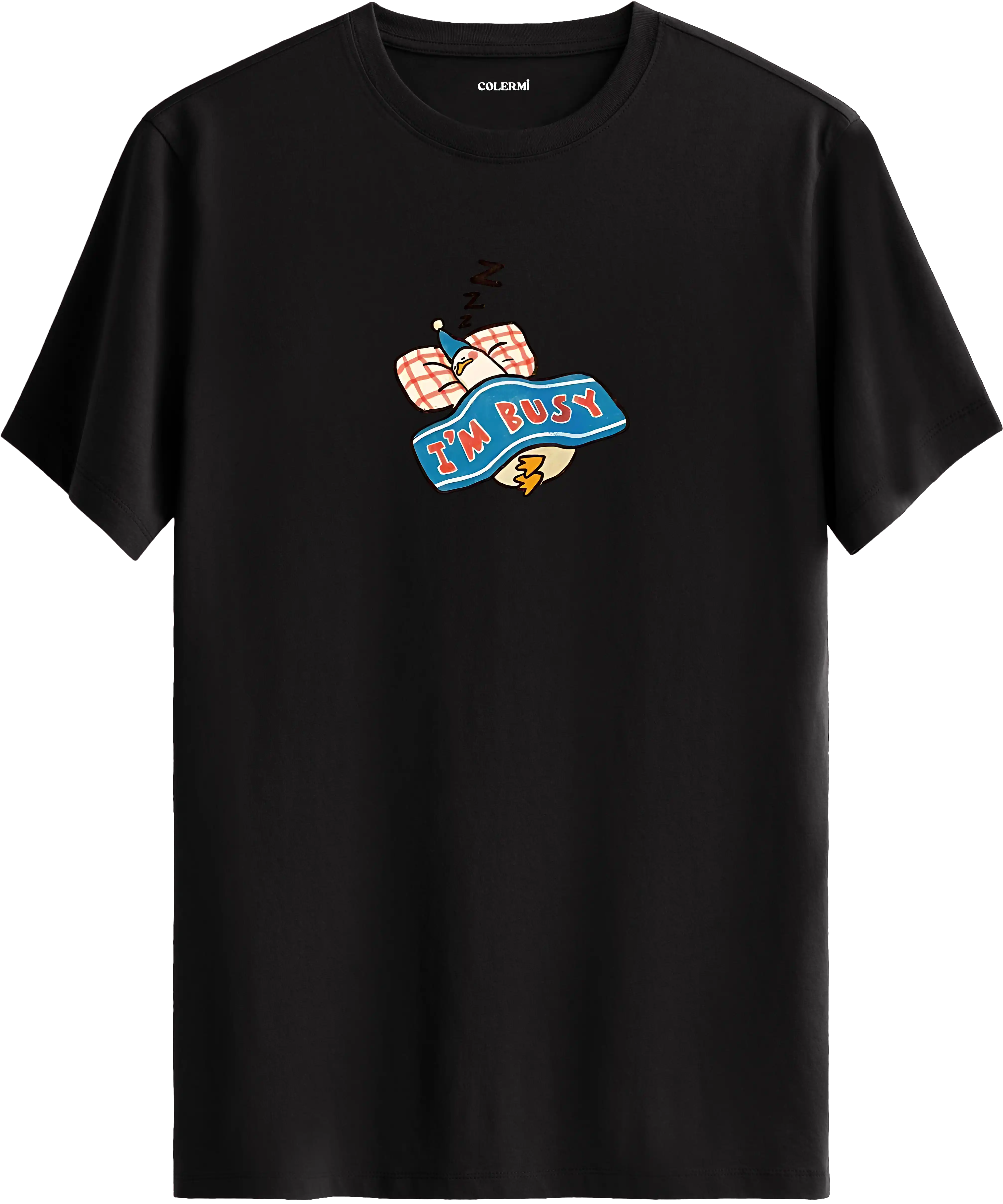 Im busy yazılı tişört uyuyan karakter baskılı eğlenceli tasarım