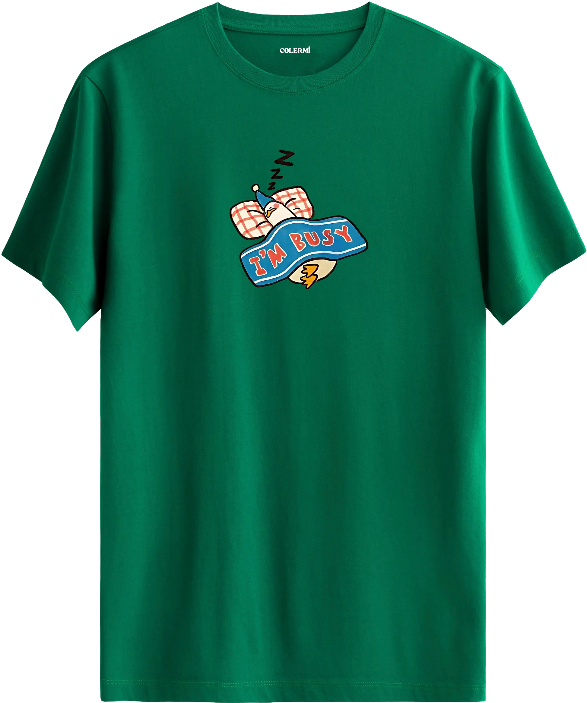 Im busy yazılı tişört uyuyan karakter baskılı eğlenceli tasarım