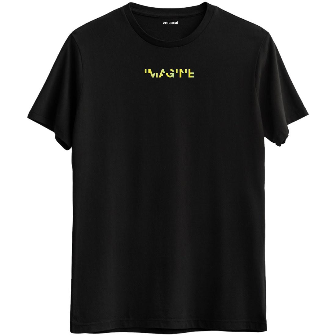 Hayal gücünü serbest bırakan, ilham veren minimal tasarımlı siyah Bisiklet Yaka T-Shirt.