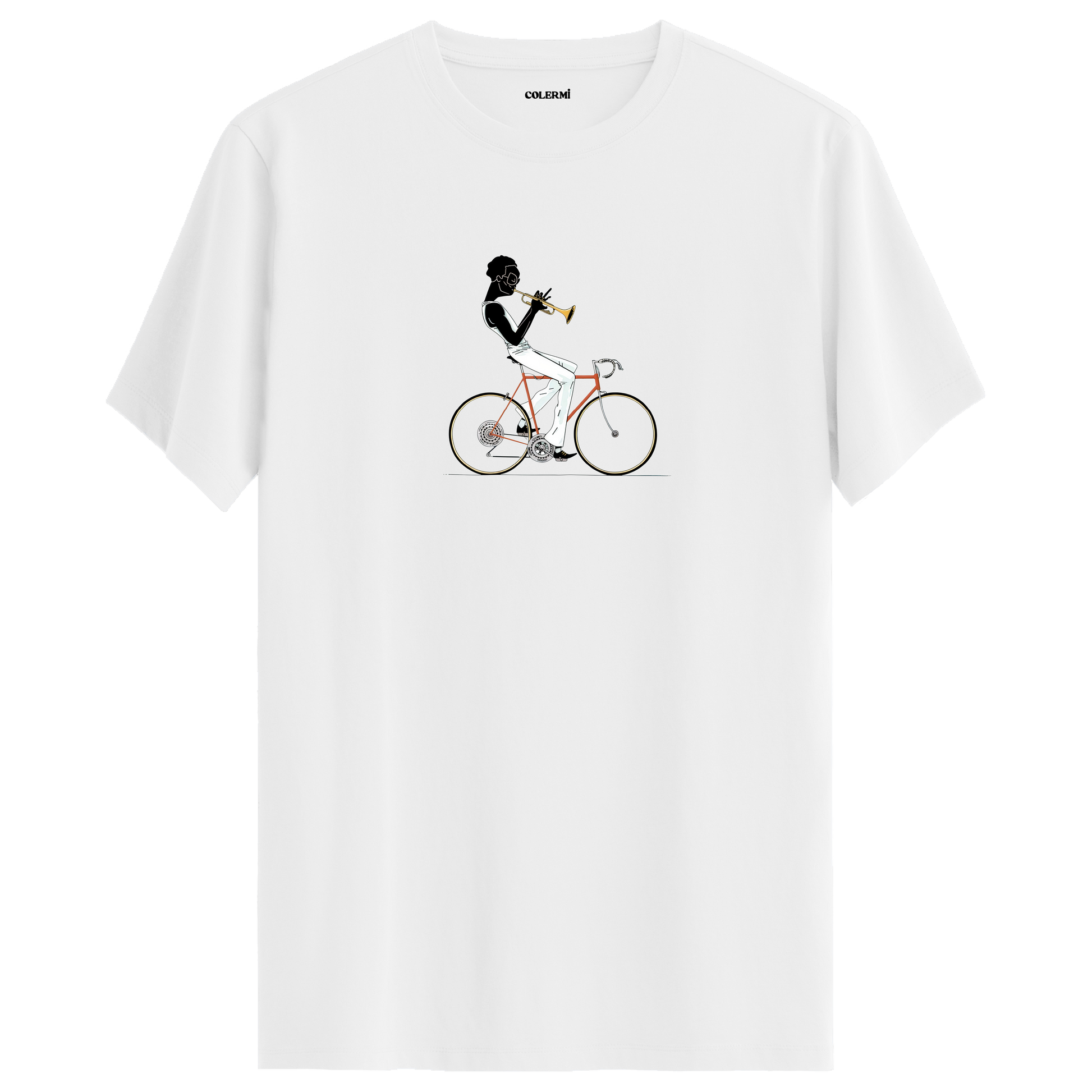 Jazz Cyclist Tişört – Trompetli Bisiklet Tasarımı görsel 5 | Colermi