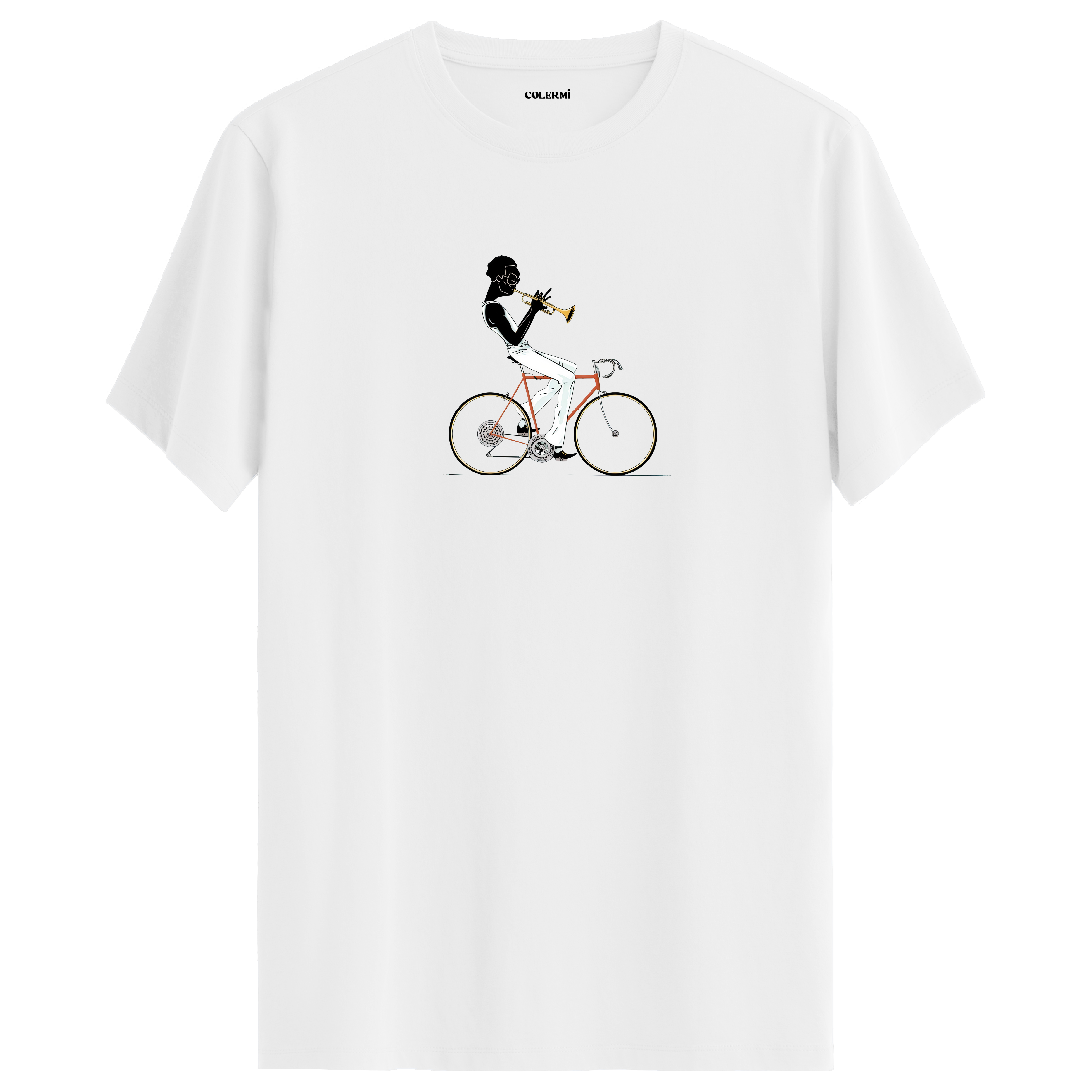 Jazz Cyclist Tişört – Trompetli Bisiklet Tasarımı görsel 5 | Colermi