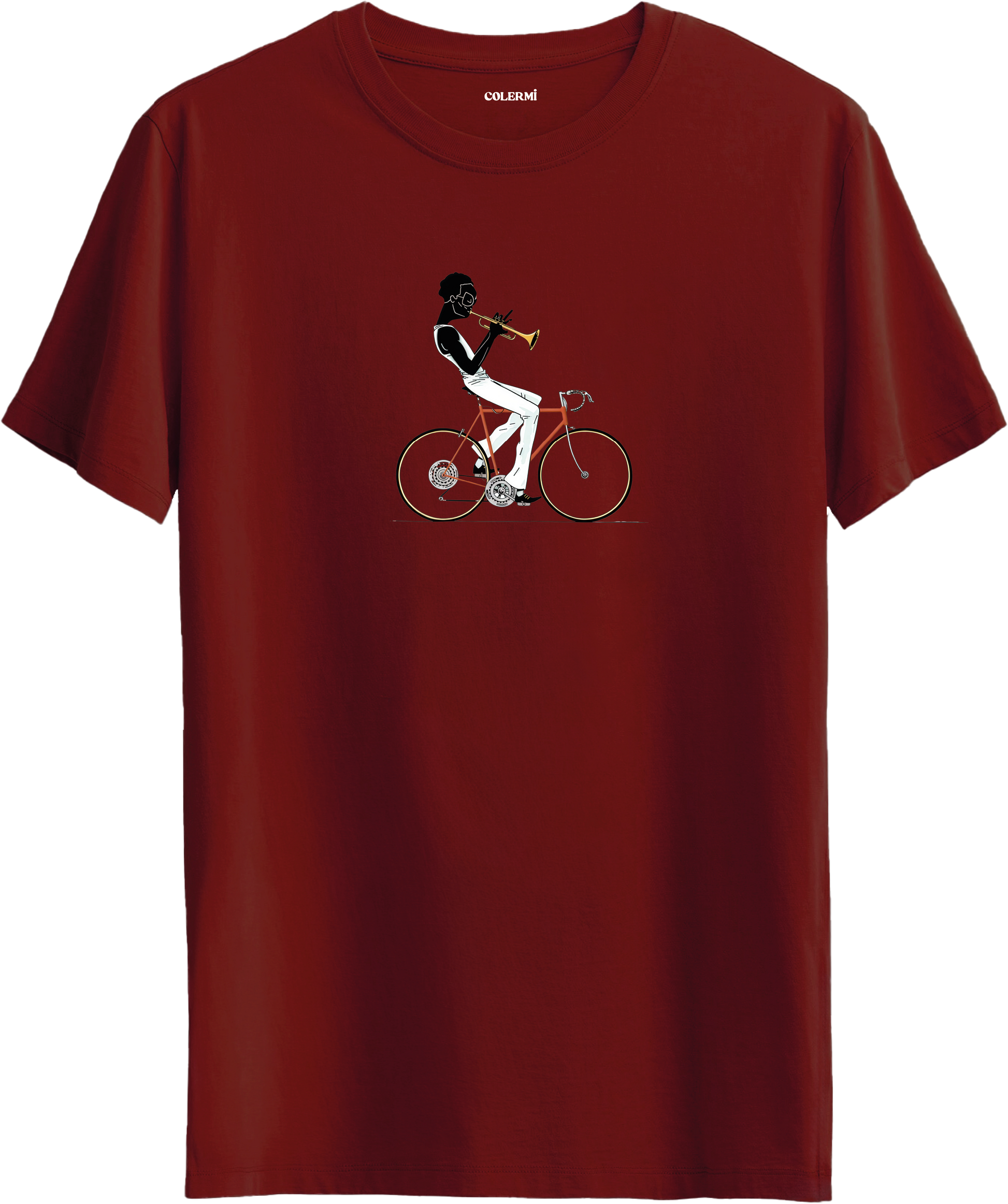 Jazz Cyclist Tişört – Trompetli Bisiklet Tasarımı detay | Colermi