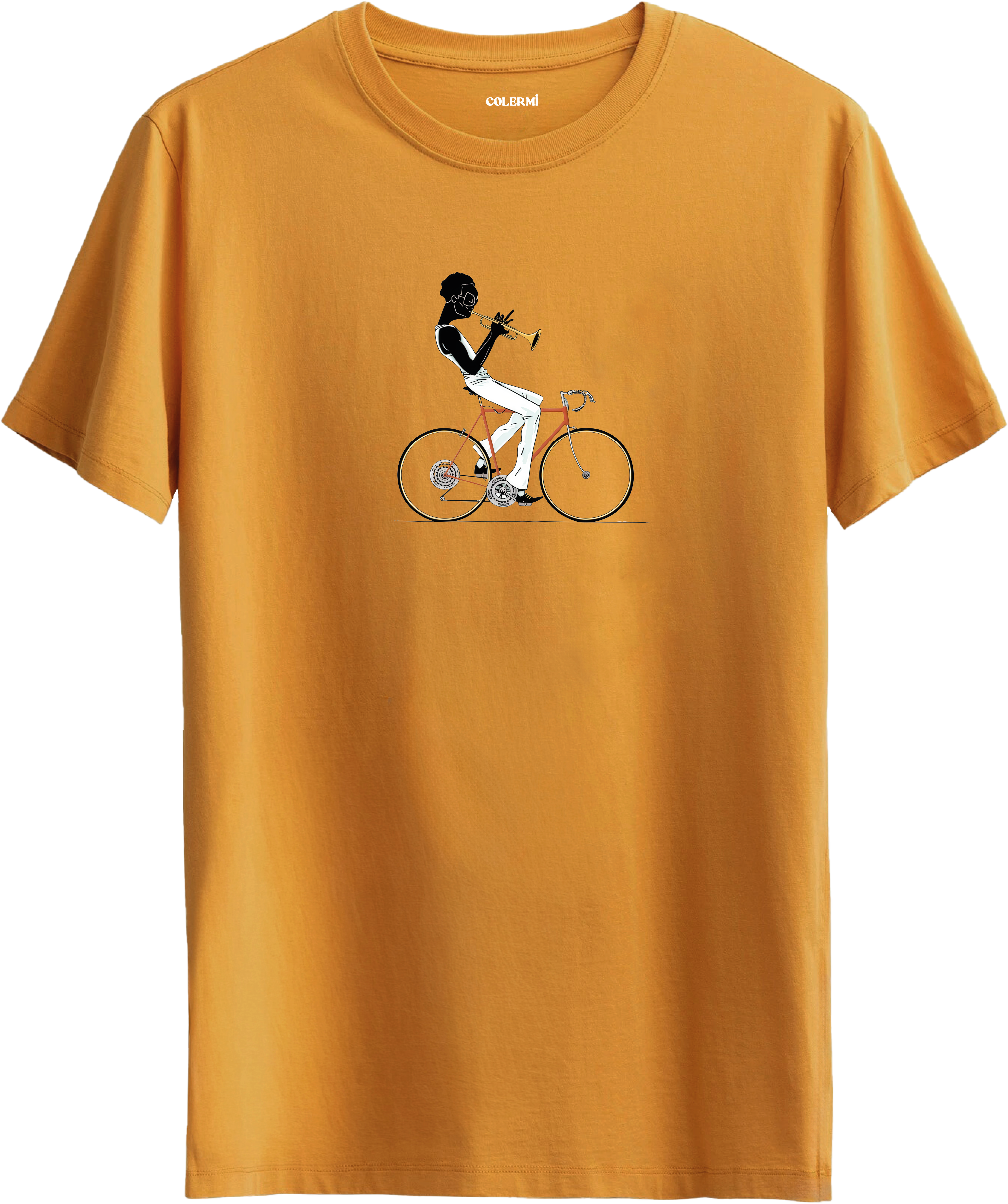 Jazz Cyclist Tişört – Trompetli Bisiklet Tasarımı görsel 3 | Colermi