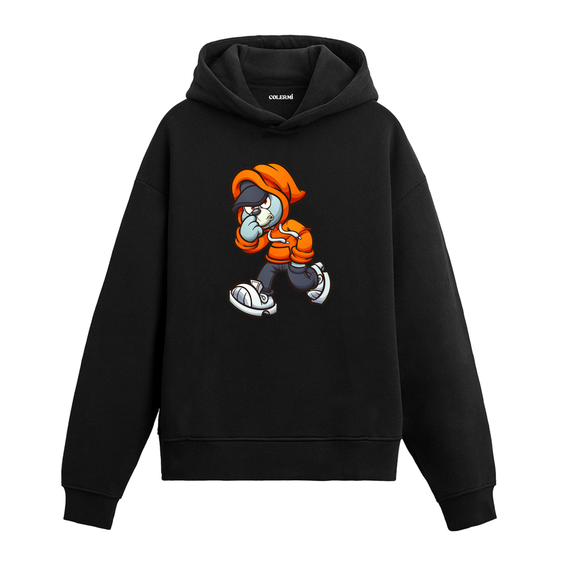 Kapüşonlu tavşan baskılı hoodie – özgüvenli ve dinamik tasarım