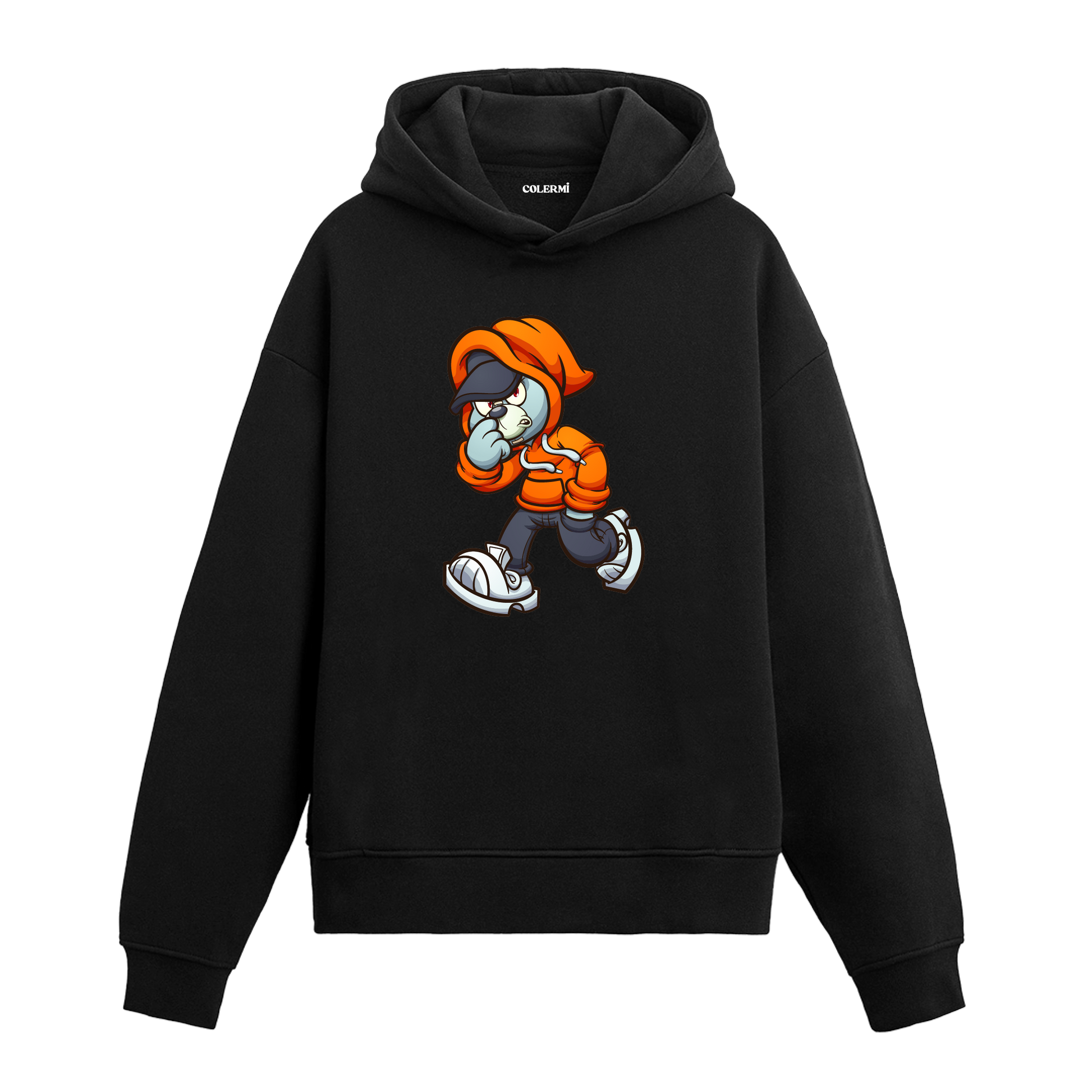 Kapüşonlu tavşan baskılı hoodie – özgüvenli ve dinamik tasarım