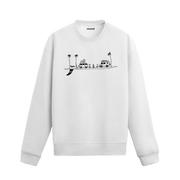 Karavan, kamp ateşi, hamak ve palmiye figürlü Colermi sweatshirt.