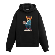 Kaykay tutan ayıcık baskılı hoodie, şehir tarzı ve özgür ruh temalı tasarım.