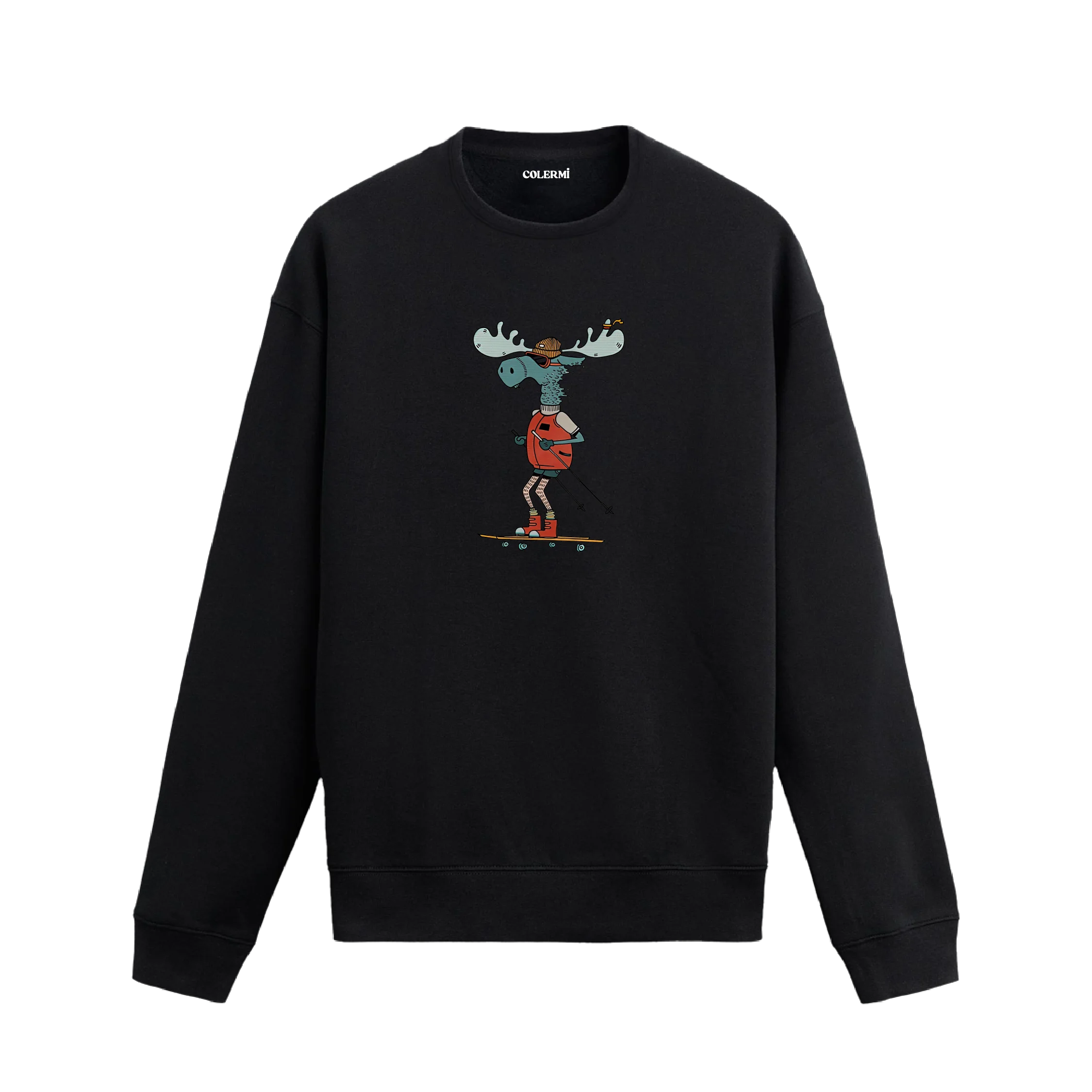 Kaykaycı Geyik Tasarımlı Sweatshirt