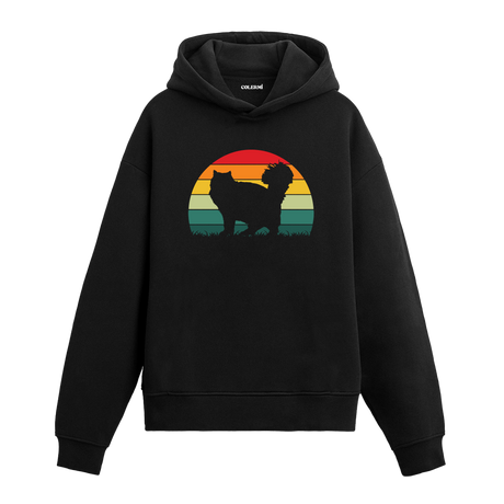 Retro günbatımı dairesi içinde kedi baskılı Colermi hoodie
