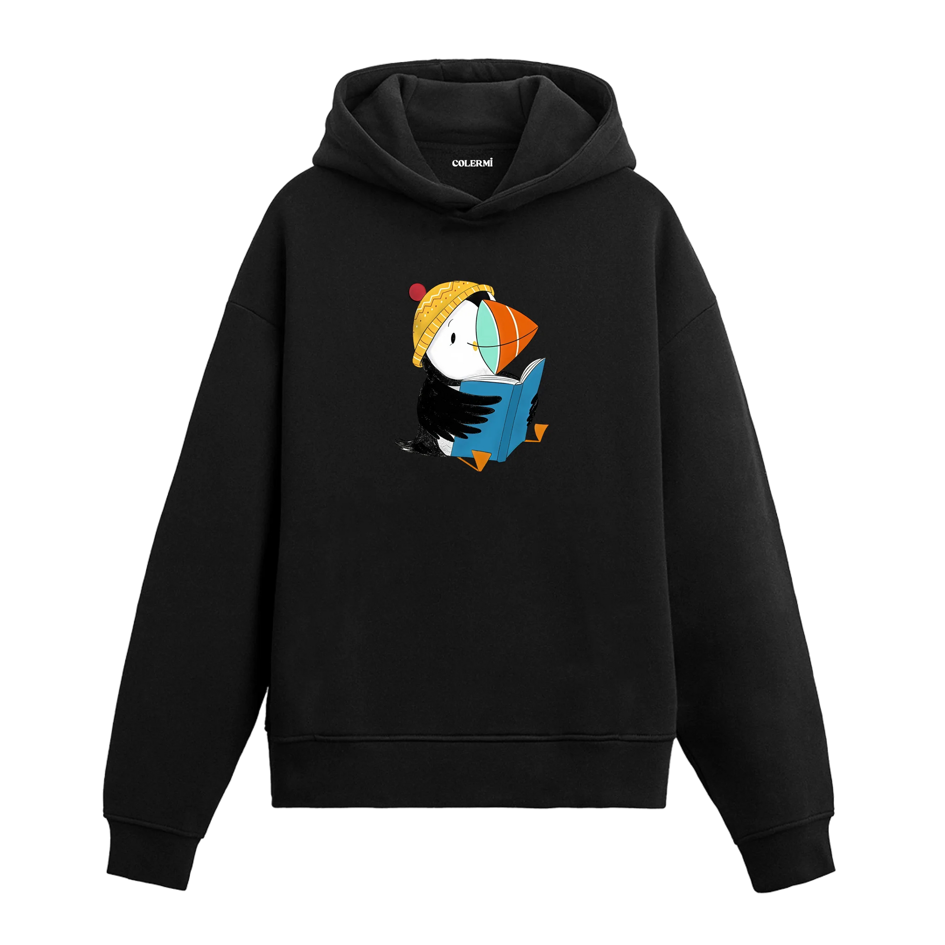 Kitap Okuyan Deniz Papağanı Tasarımlı Hoodie | Colermi