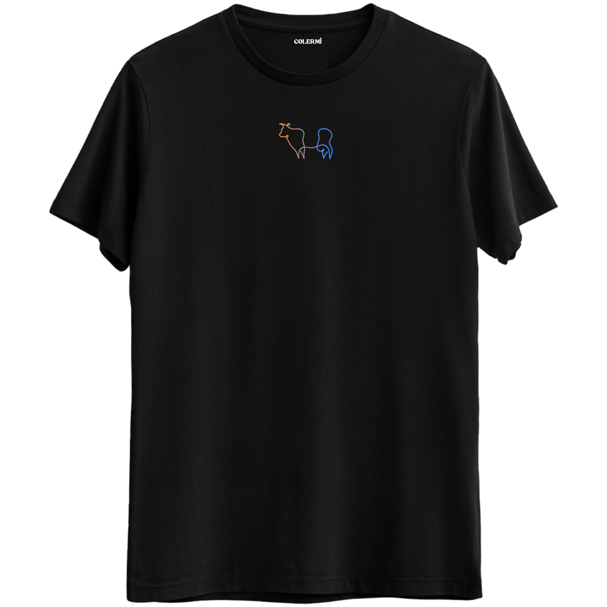 Koç ve Kova burcunun simgelerini içeren ince çizgilerle tasarlanmış Bisiklet Yaka T-Shirt.