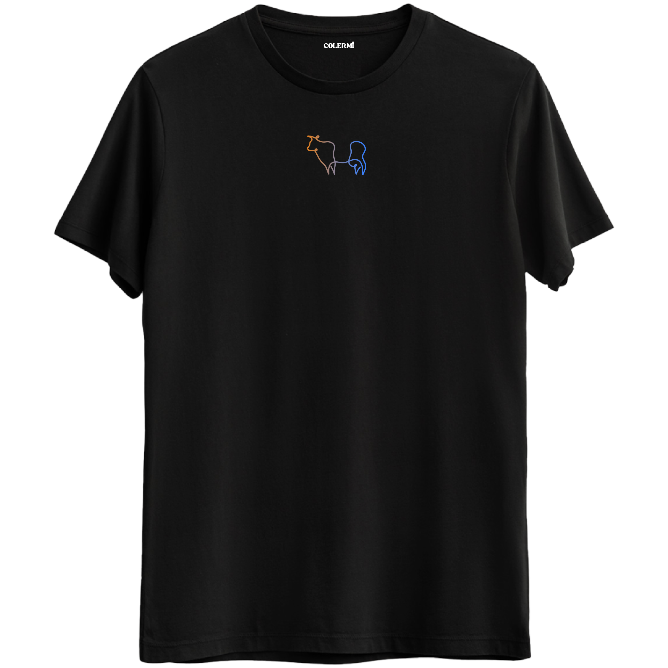 Koç ve Kova burcunun simgelerini içeren ince çizgilerle tasarlanmış Bisiklet Yaka T-Shirt.