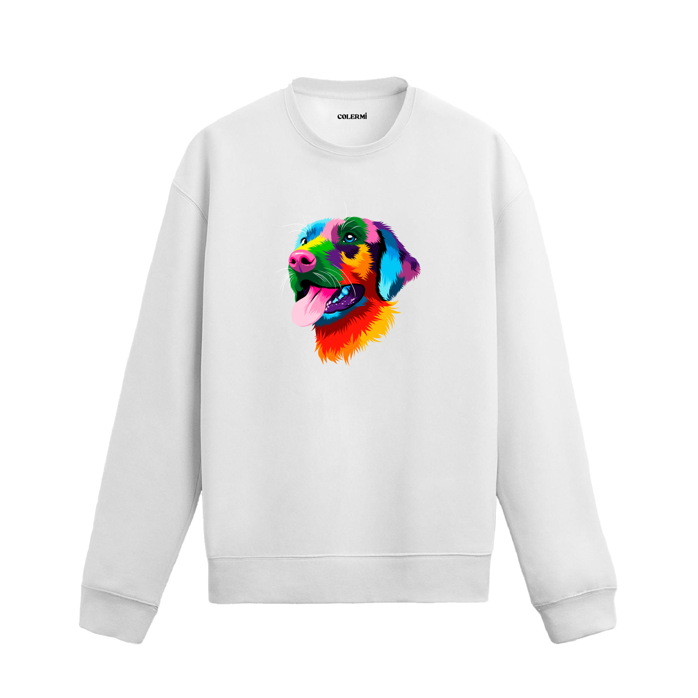 Golden Retriever Sweatshirt, renkli illüstrasyonu ve %100 pamuklu kumaşı ile konforlu ve modern bir stil sunuyor.