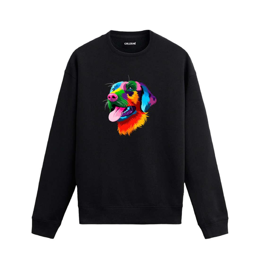 Golden Retriever Sweatshirt, renkli illüstrasyonu ve %100 pamuklu kumaşı ile konforlu ve modern bir stil sunuyor.