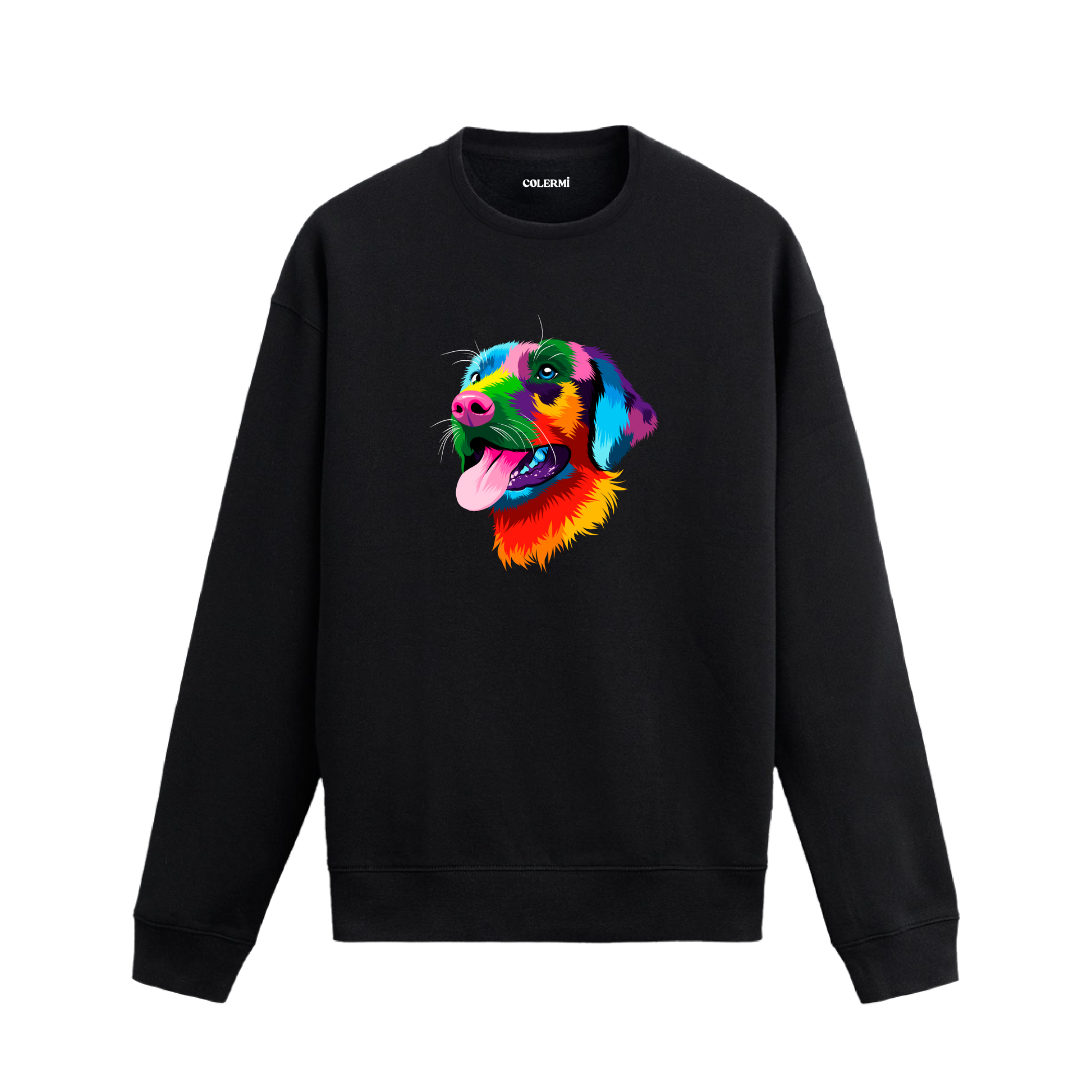 Golden Retriever Sweatshirt, renkli illüstrasyonu ve %100 pamuklu kumaşı ile konforlu ve modern bir stil sunuyor.