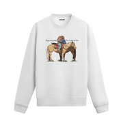 At sırtında sarılan kovboy figürlü, romantik western temalı Colermi sweatshirt.