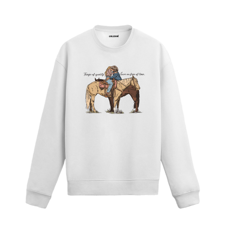 At sırtında sarılan kovboy figürlü, romantik western temalı Colermi sweatshirt.