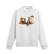Kovboy şapkalarıyla altı köpek figürü baskılı sweatshirt tasarımı