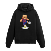 Topa vuran futbolcu ayıcık figürlü hoodie tasarımı.