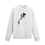 Bir tüyden yükselerek birleşen küçük kuşların oluşturduğu büyük kuş figürü tasarımlı Colermi sweatshirt.