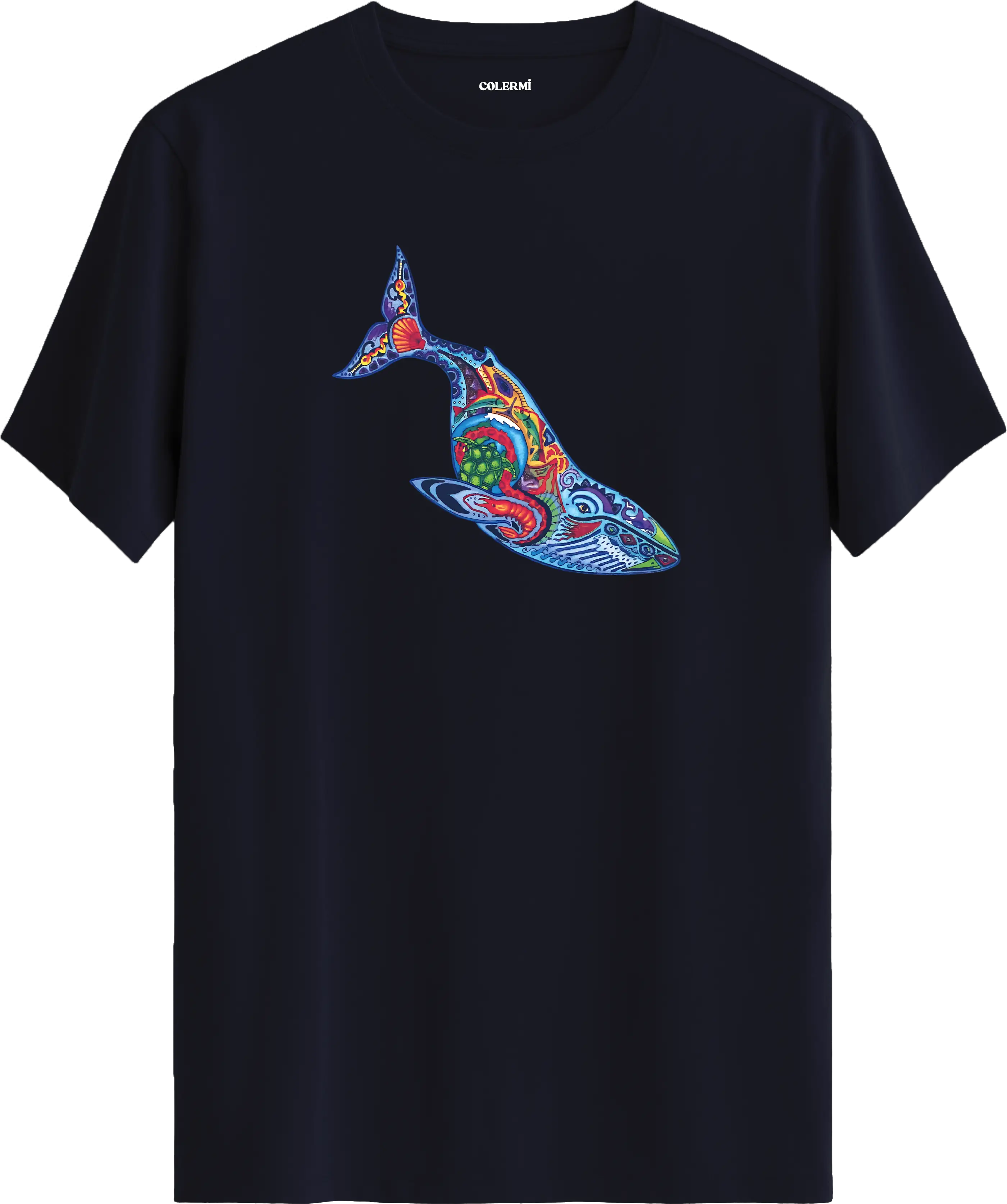 Renkli Balina Figürlü Sanatsal Baskılı Tişört