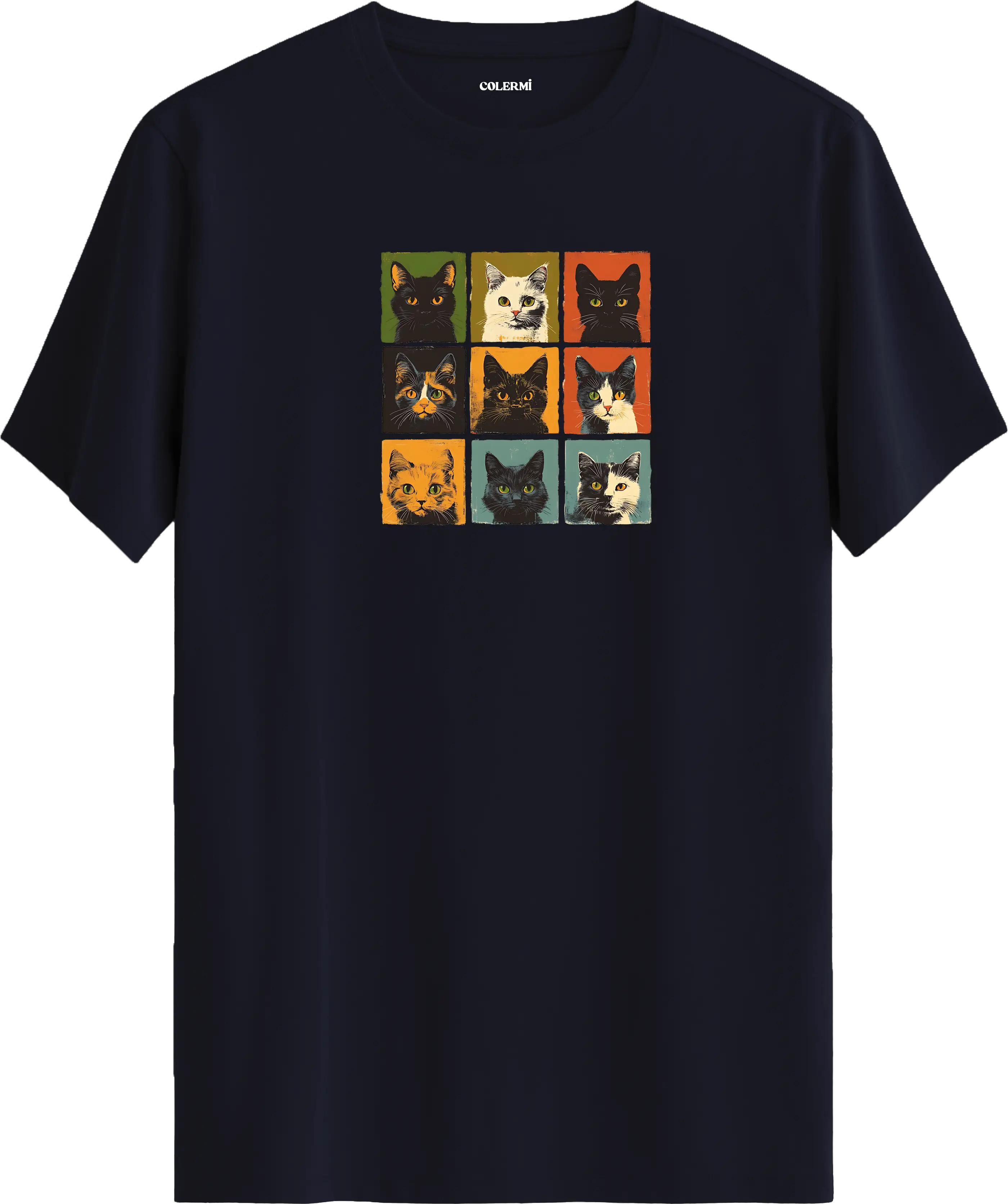 Retro Kedi Kolaj Tasarım Tişört