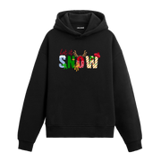 Siyah hoodie, Let it SNOW yazılı Noel temalı baskı geyik boynuzu ve şekerleme detaylı, pamuklu unisex hoodie