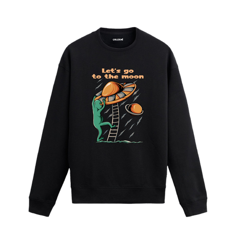 Merdivenle uzay gemisine çıkan uzaylı figürlü siyah sweatshirt