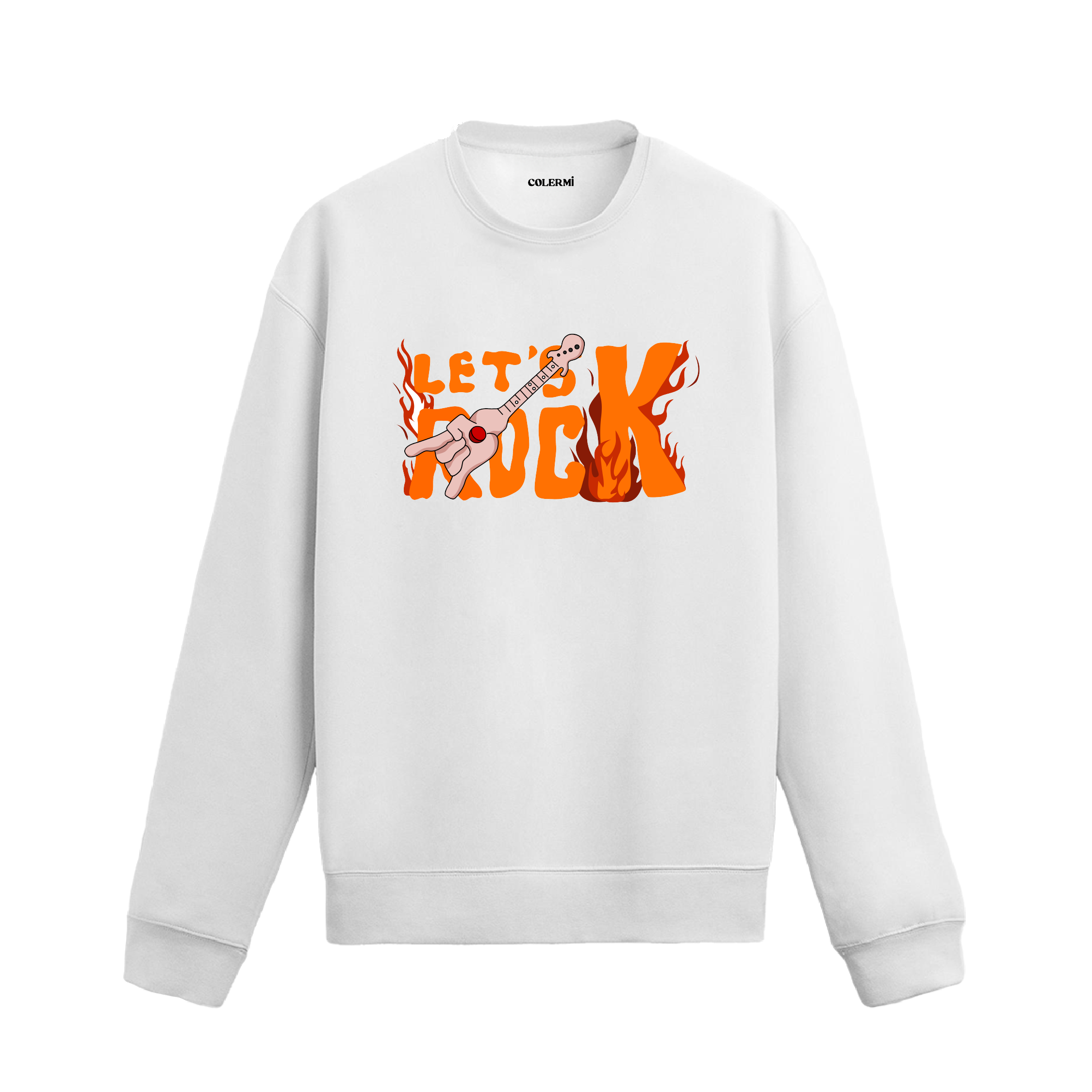 Alevli Let’s Rock yazılı gitar baskılı Colermi sweatshirt