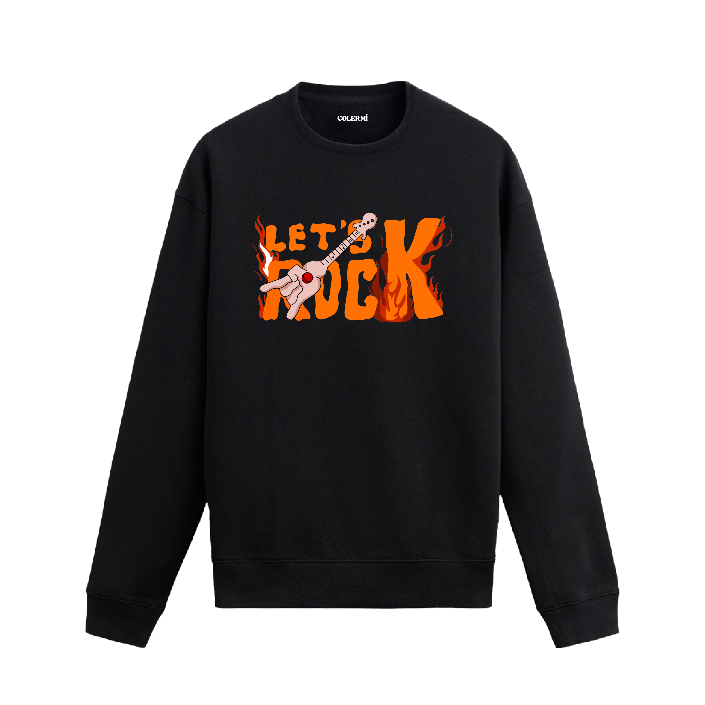 Alevli Let’s Rock yazılı gitar baskılı Colermi sweatshirt