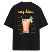 Long Island kokteyl baskılı, içerik detaylı sırt tasarımlı oversize tişört