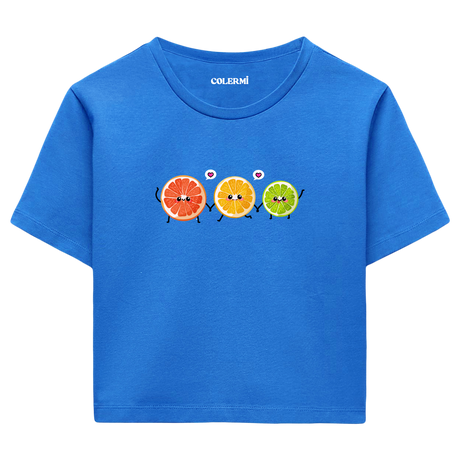 Sevimli Narenciye Karakterli Crop Top T-Shirt