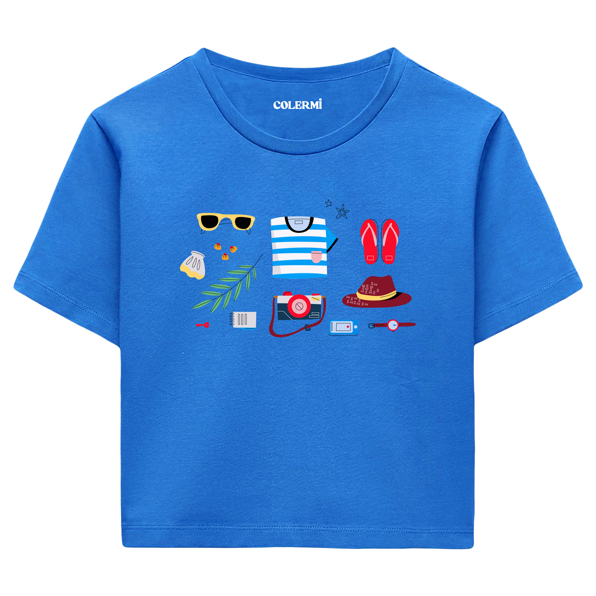 Colermi - Yaz Tatili Temalı Kadın Crop T-Shirt