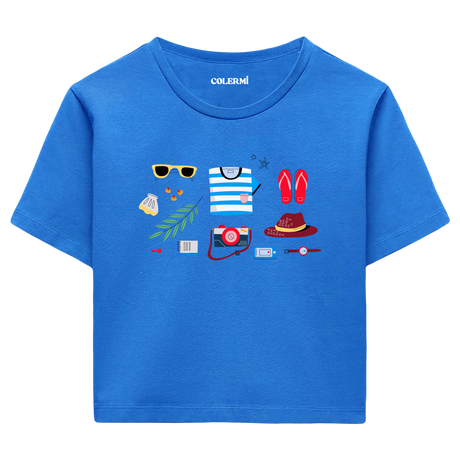Colermi - Yaz Tatili Temalı Kadın Crop T-Shirt