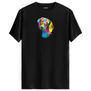 Siyah tişört üzerinde renkli Max Weimaraner köpek tasarımı